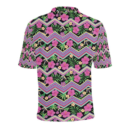 Hibiscus Pink Zigzag Line Pattern Design LKS307 Men Polo Shirt