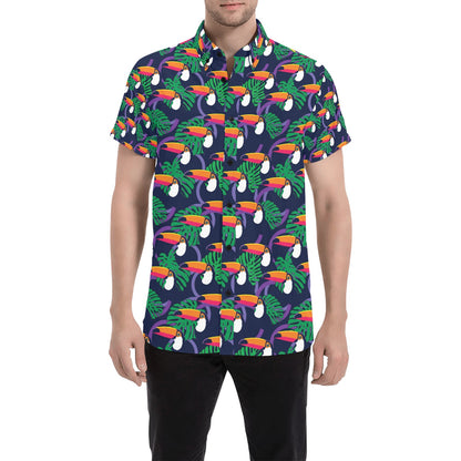 Toucan Print Design LKS302 Men Short Sleeve Button Up Shirt