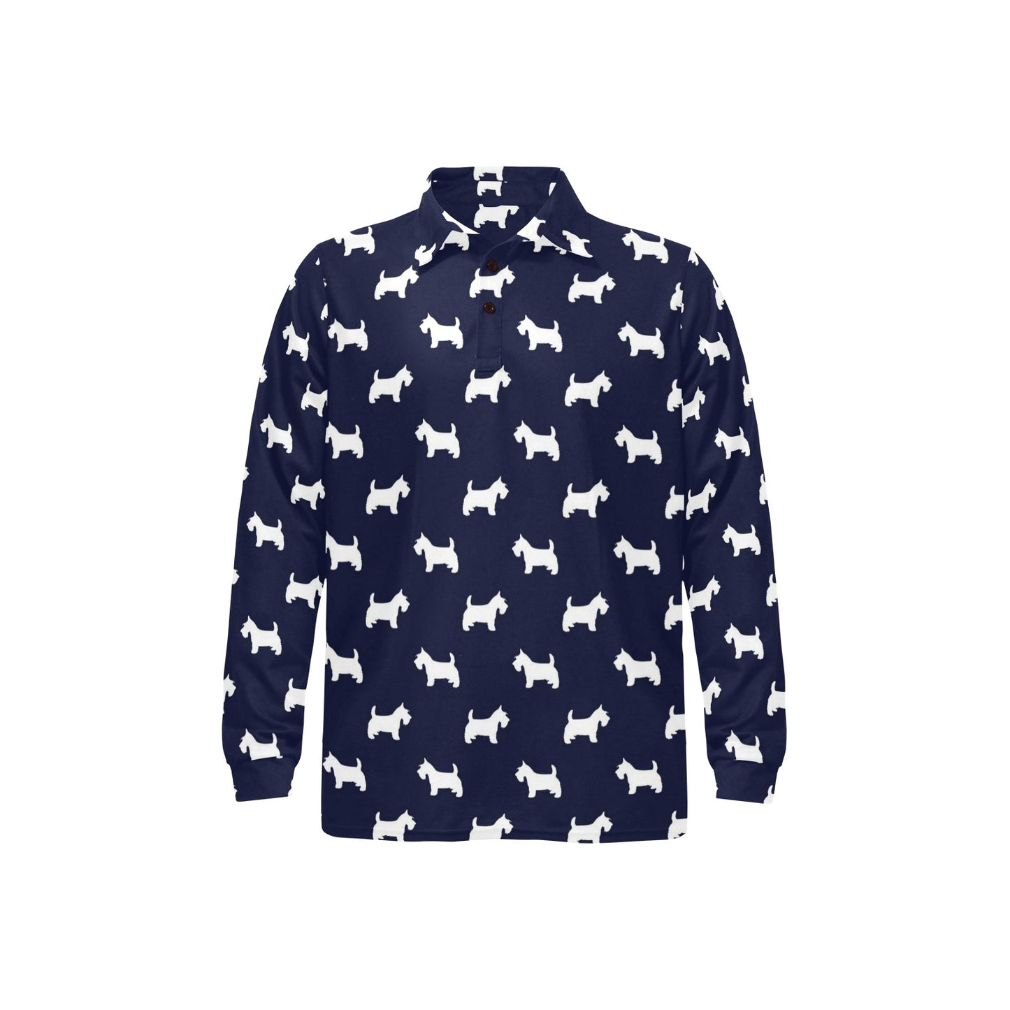 Scottish Terriers Print Design LKS3019 Long Sleeve Polo Shirt For Men's