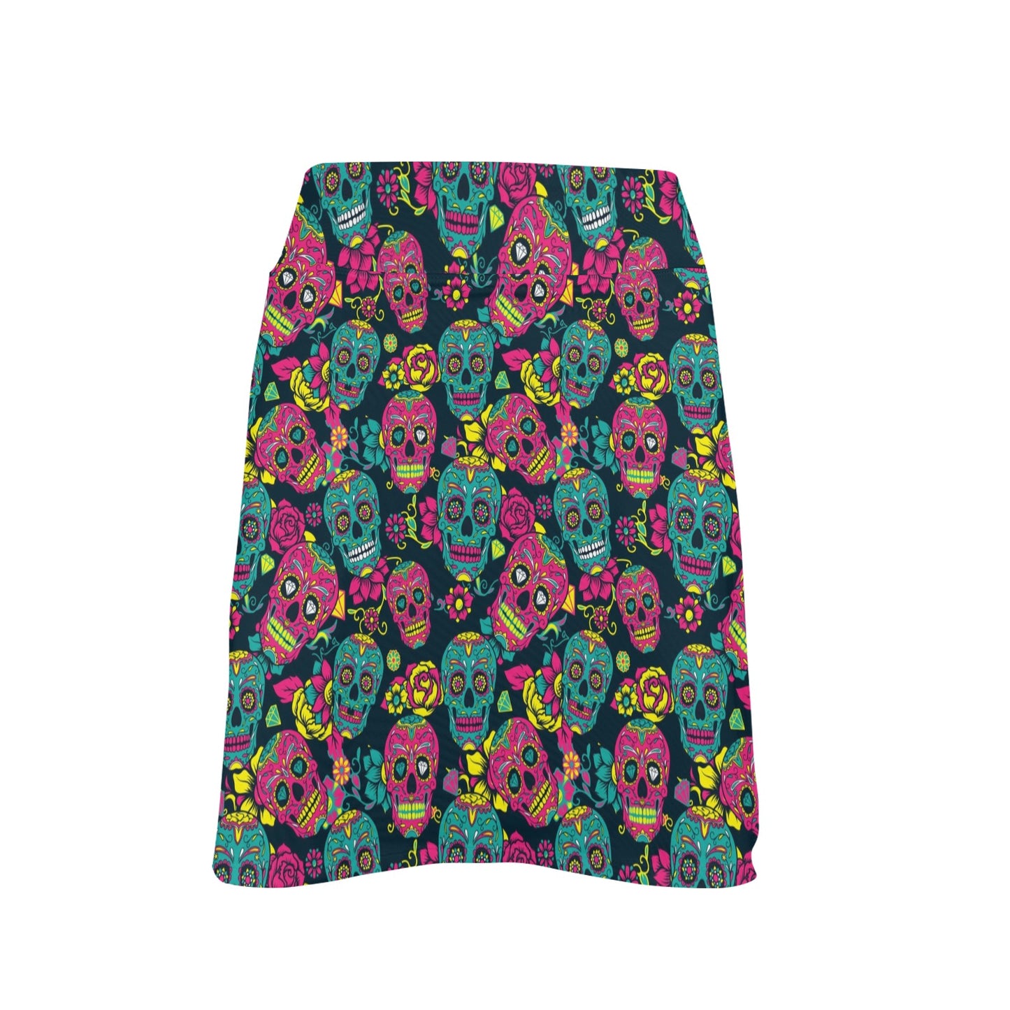 Sugar Skull Floral Design Themed Print 17" Golf & Pickleball Skort with Pockets