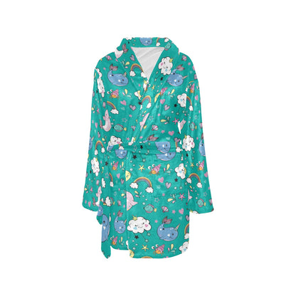 Narwhal Pattern Print Design 04 Women's Fleece Robe
