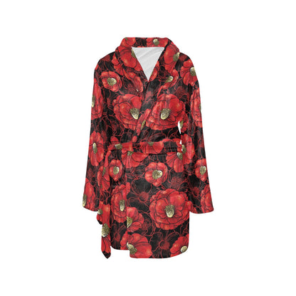 Camellia Pattern Print Design CM06 Women's Fleece Robe