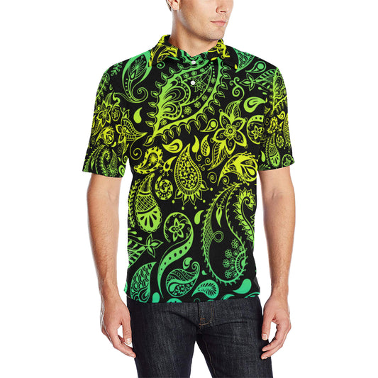 Paisley Green Design Print Men Polo Shirt