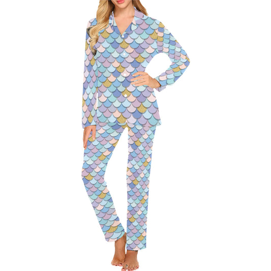 Mermaid Scales Pattern Print Design 05 Women's Long Pajama Set