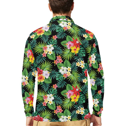 Hibiscus Hawaiian flower tropical Long Sleeve Polo Shirt For Men's