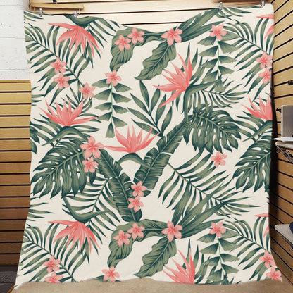 Tropical Flower Palm Leaves Premium Quilt