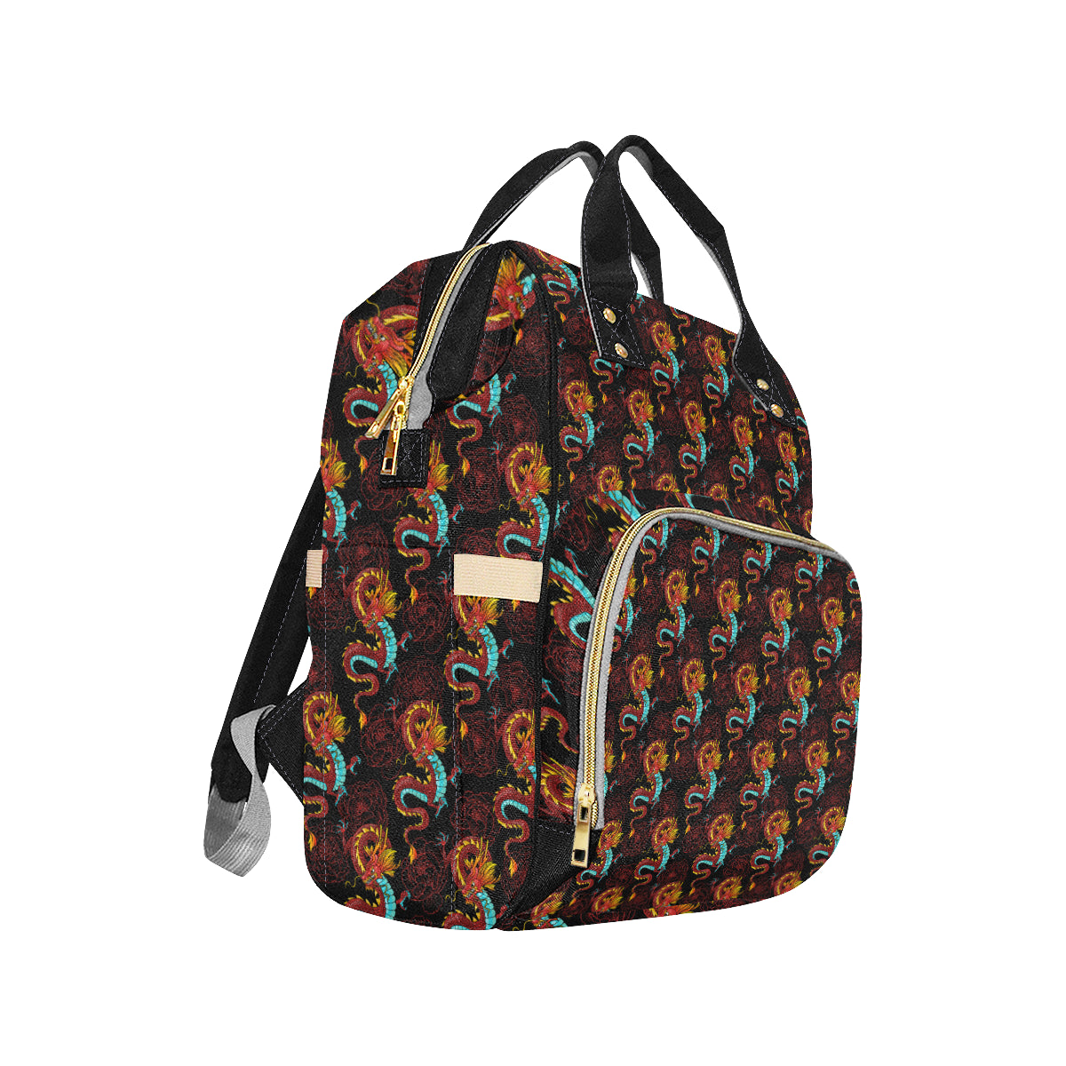 Chinese Dragons and Peonies Design Diaper Bag Backpack