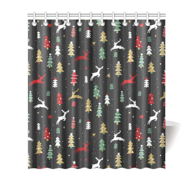 Christmas Tree Deer Style Pattern Print Design 03 Shower Curtain