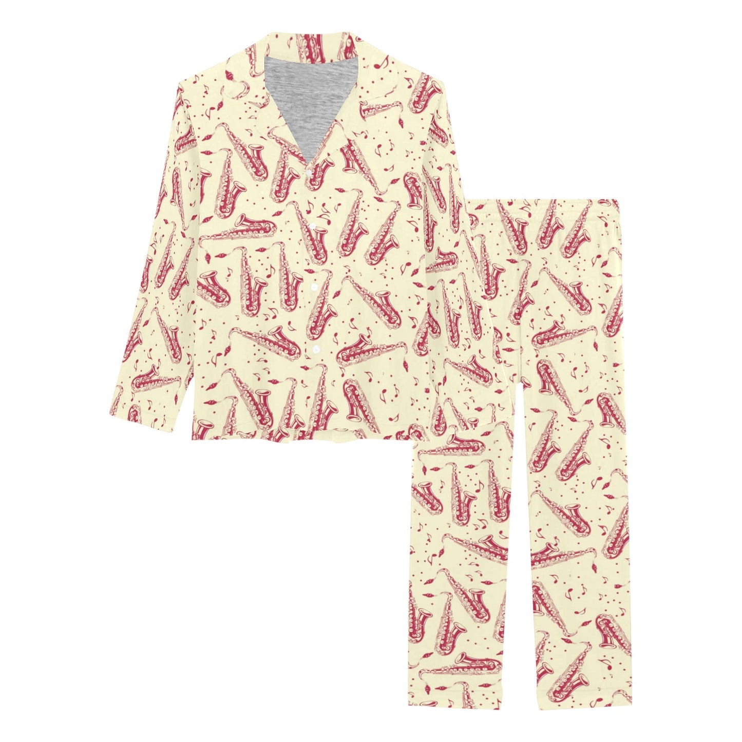 Saxophone Print Design LKS402 Women's Long Pajama Set