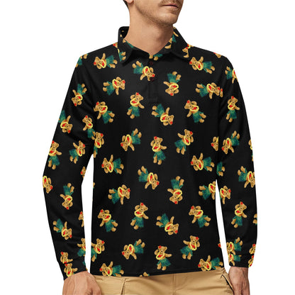 Hula Bear Pattern Print Design 06 Long Sleeve Polo Shirt For Men's