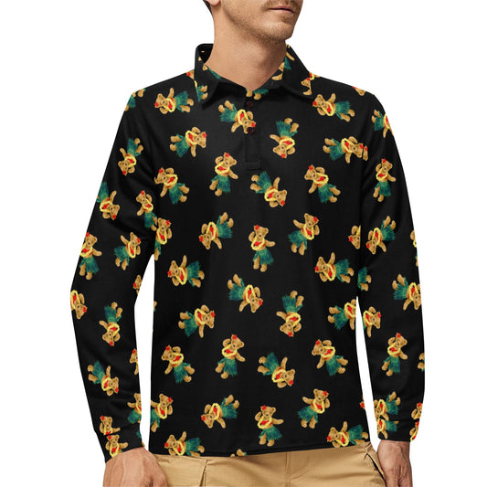 Hula Bear Pattern Print Design 06 Long Sleeve Polo Shirt For Men's