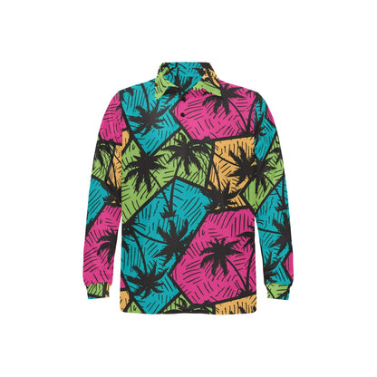 Palm Tree Pattern Print Design PT09 Long Sleeve Polo Shirt For Men's
