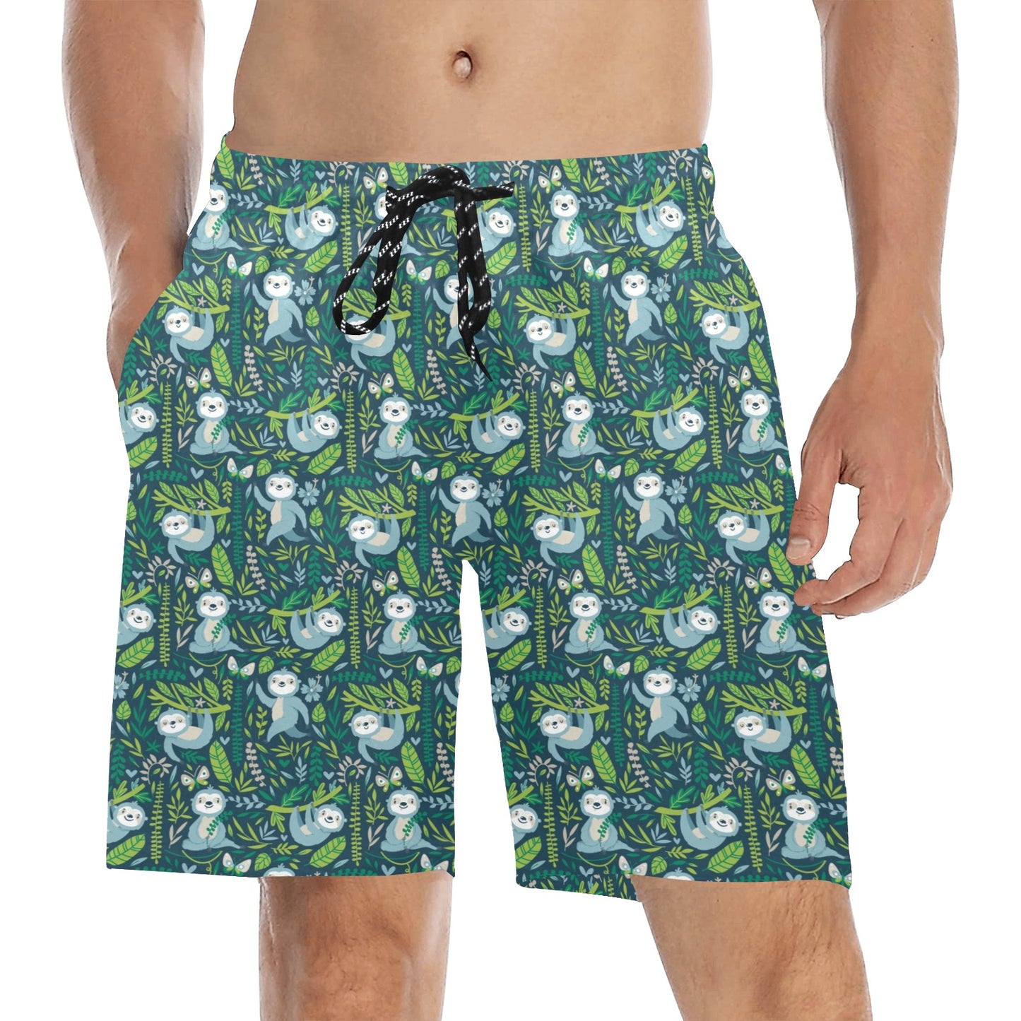 Sloth Print Design LKS304 Men's Swim Trunks Beach Shorts