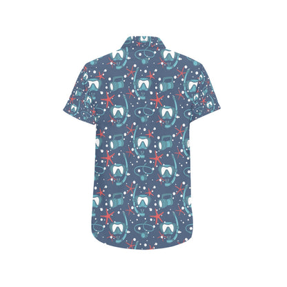 Scuba Equipment Print Design LKS302 Men Short Sleeve Button Up Shirt