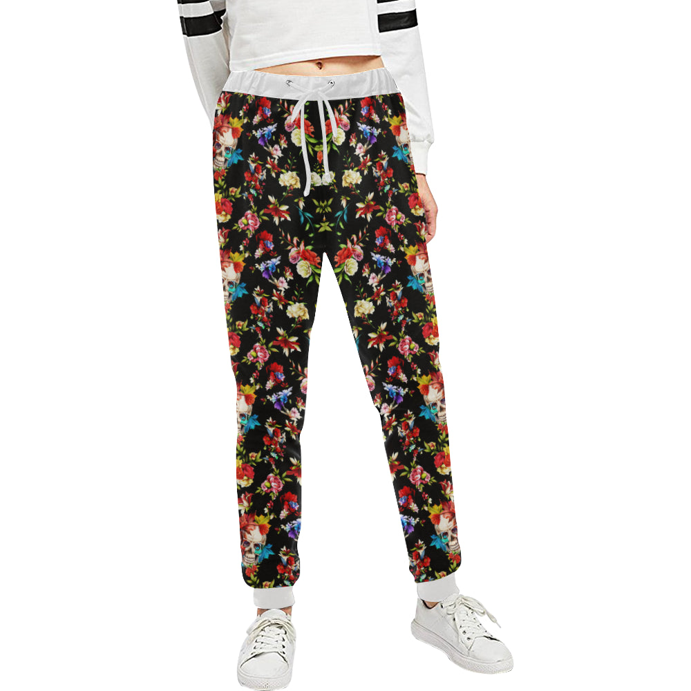 Skull Roses Flower Design Themed Print Unisex Sweatpants