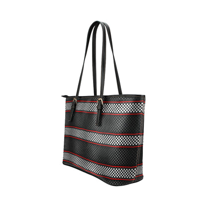 Checkered Flag Red Line Style Leather Tote Bag