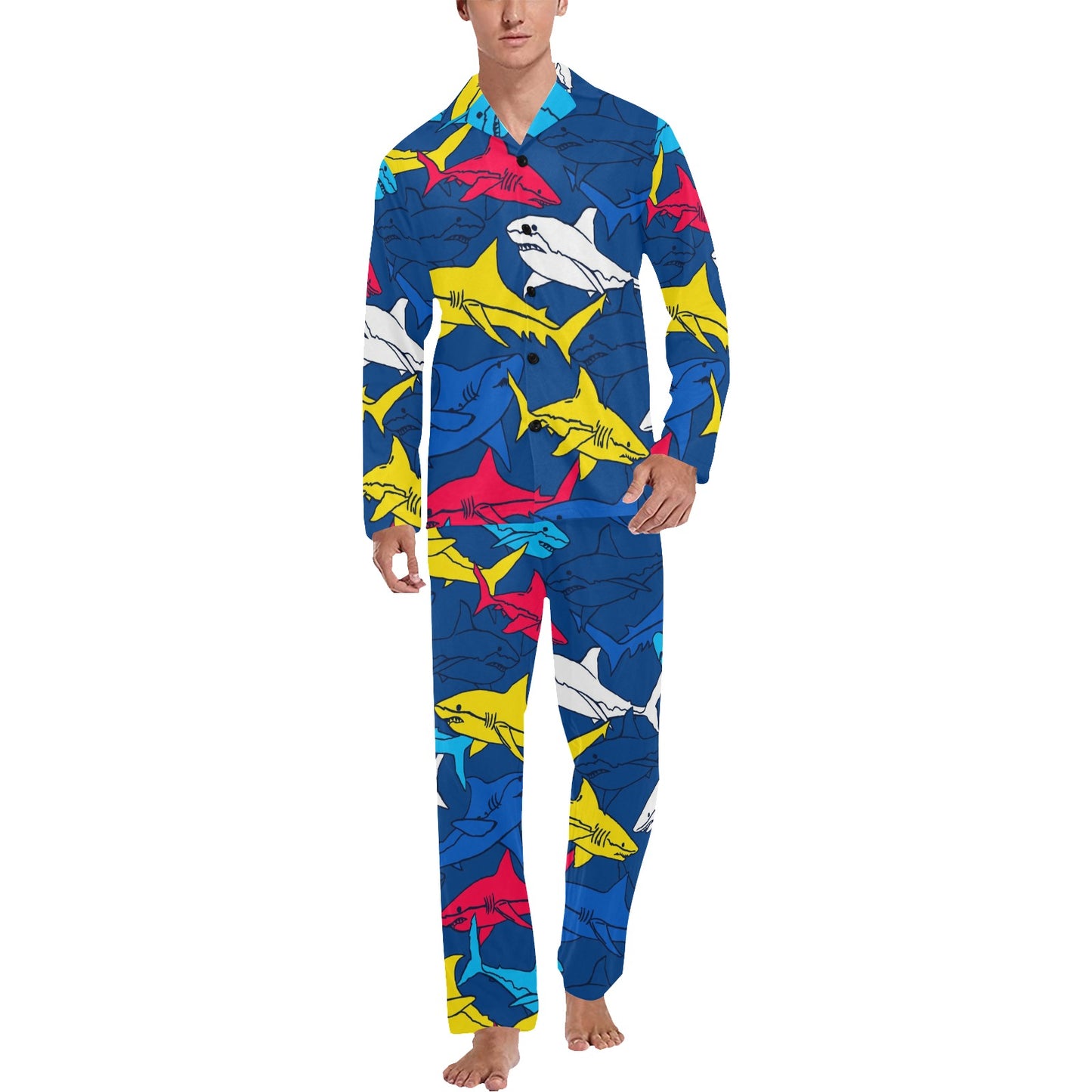 Shark Color Pattern Men's Long Pajama Set