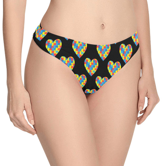 Autism Awareness Heart Design Print Women's Thongs