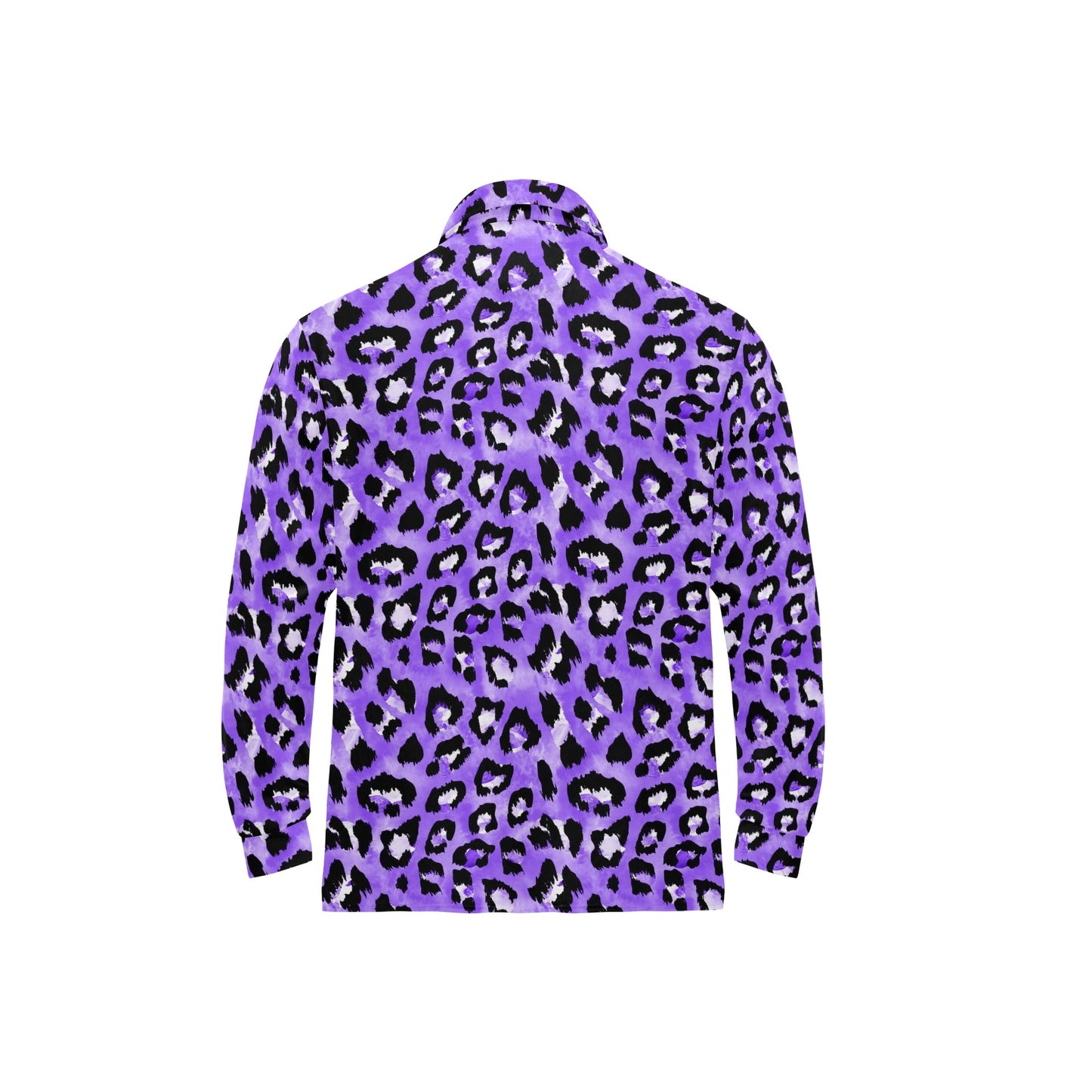Leopard Purple Skin Print Long Sleeve Polo Shirt For Men's