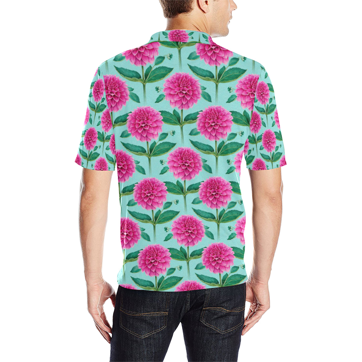 Dahlia Pattern Print Design DH08 Men Polo Shirt