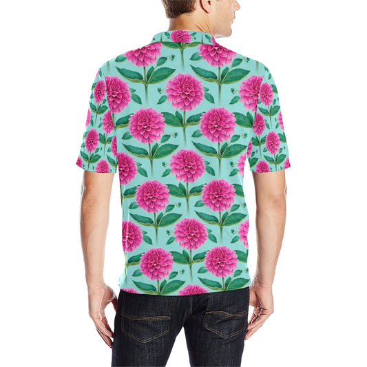 Dahlia Pattern Print Design DH08 Men Polo Shirt
