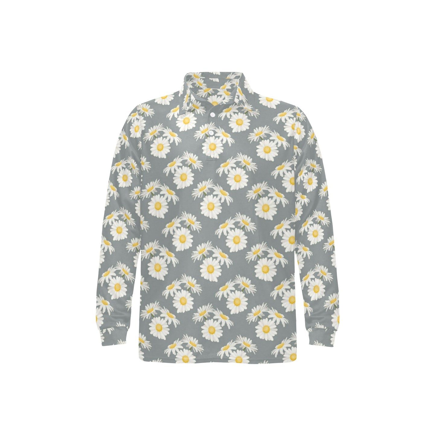 Daisy Pattern Print Design DS09 Long Sleeve Polo Shirt For Men's