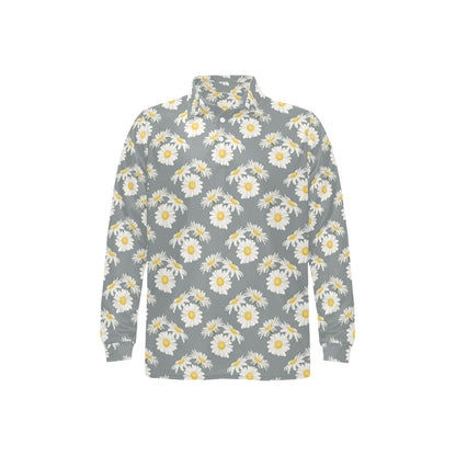 Daisy Pattern Print Design DS09 Long Sleeve Polo Shirt For Men's