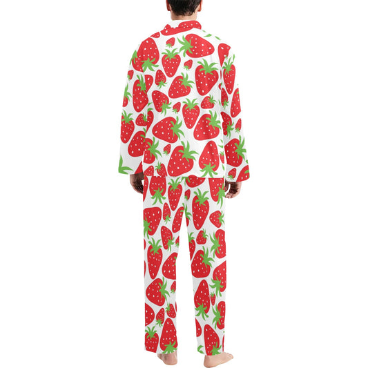 Strawberry Pattern Print Design SB01 Men's Long Pajama Set