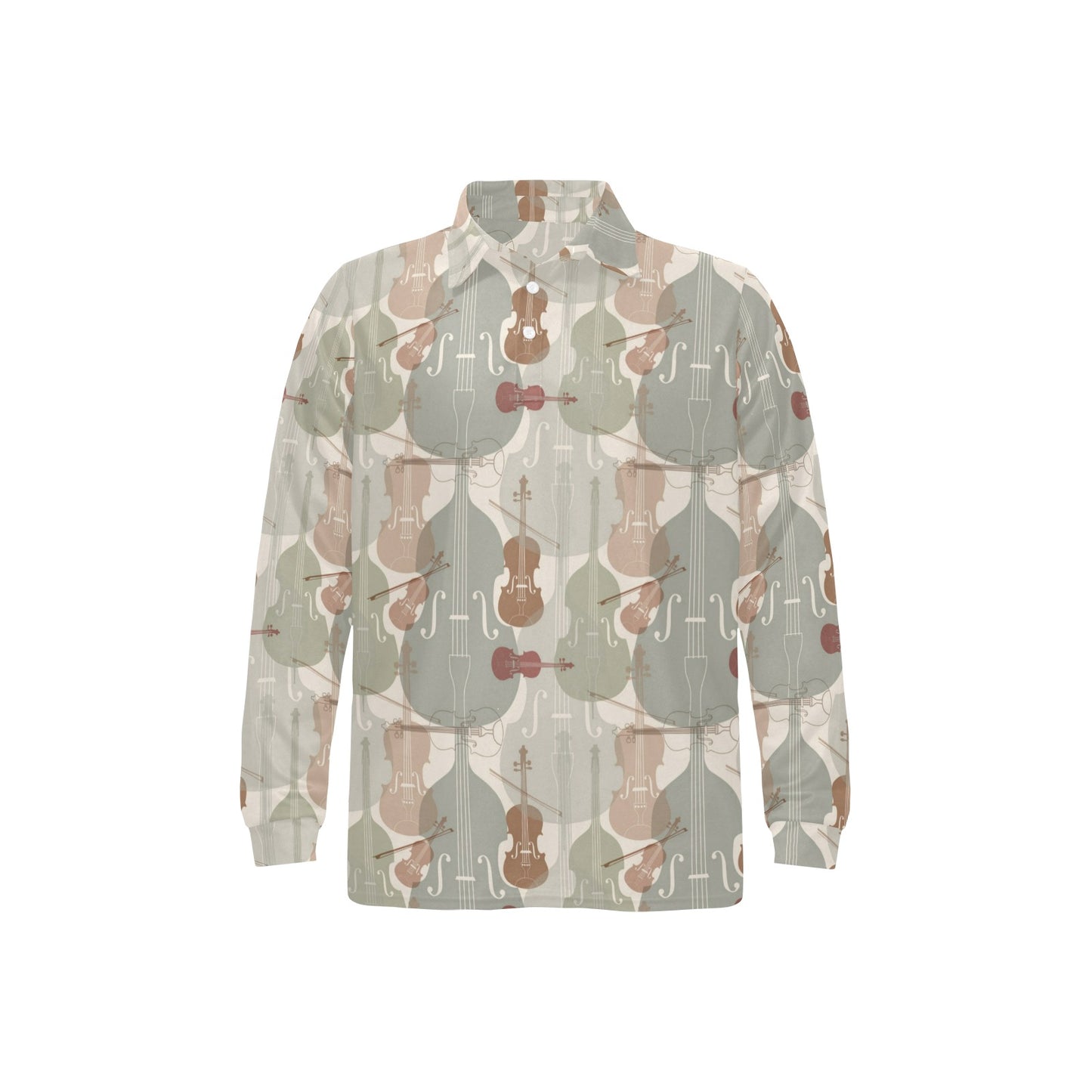 Violin Pattern Print Design 01 Long Sleeve Polo Shirt For Men's