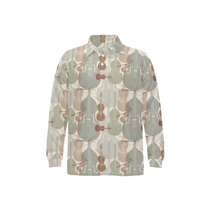 Violin Pattern Print Design 01 Long Sleeve Polo Shirt For Men's