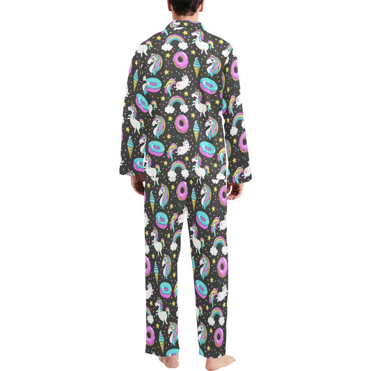 Donut Unicorn Pattern Print Design DN09 Men's Long Pajama Set