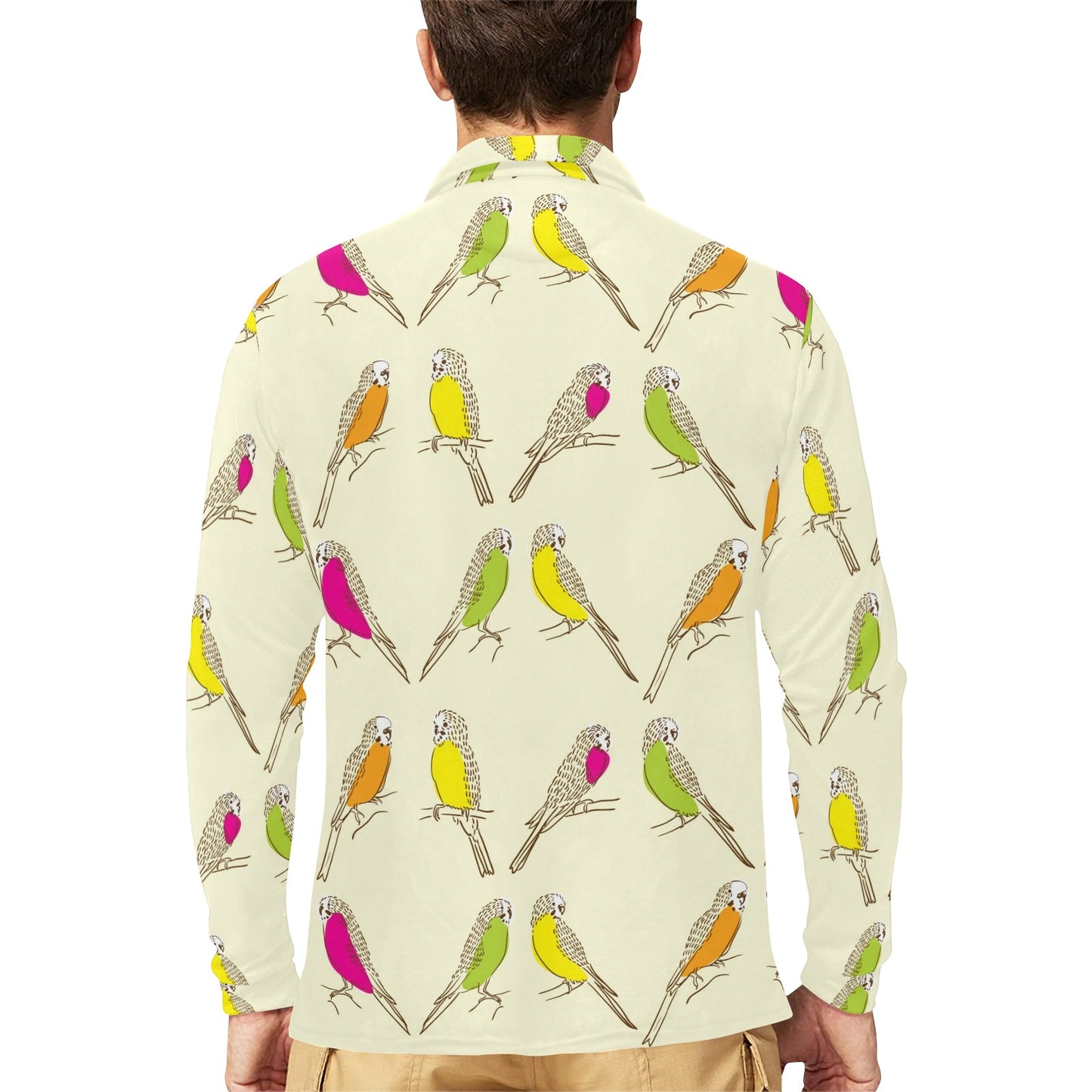 Parakeet Pattern Print Design A01 Long Sleeve Polo Shirt For Men's