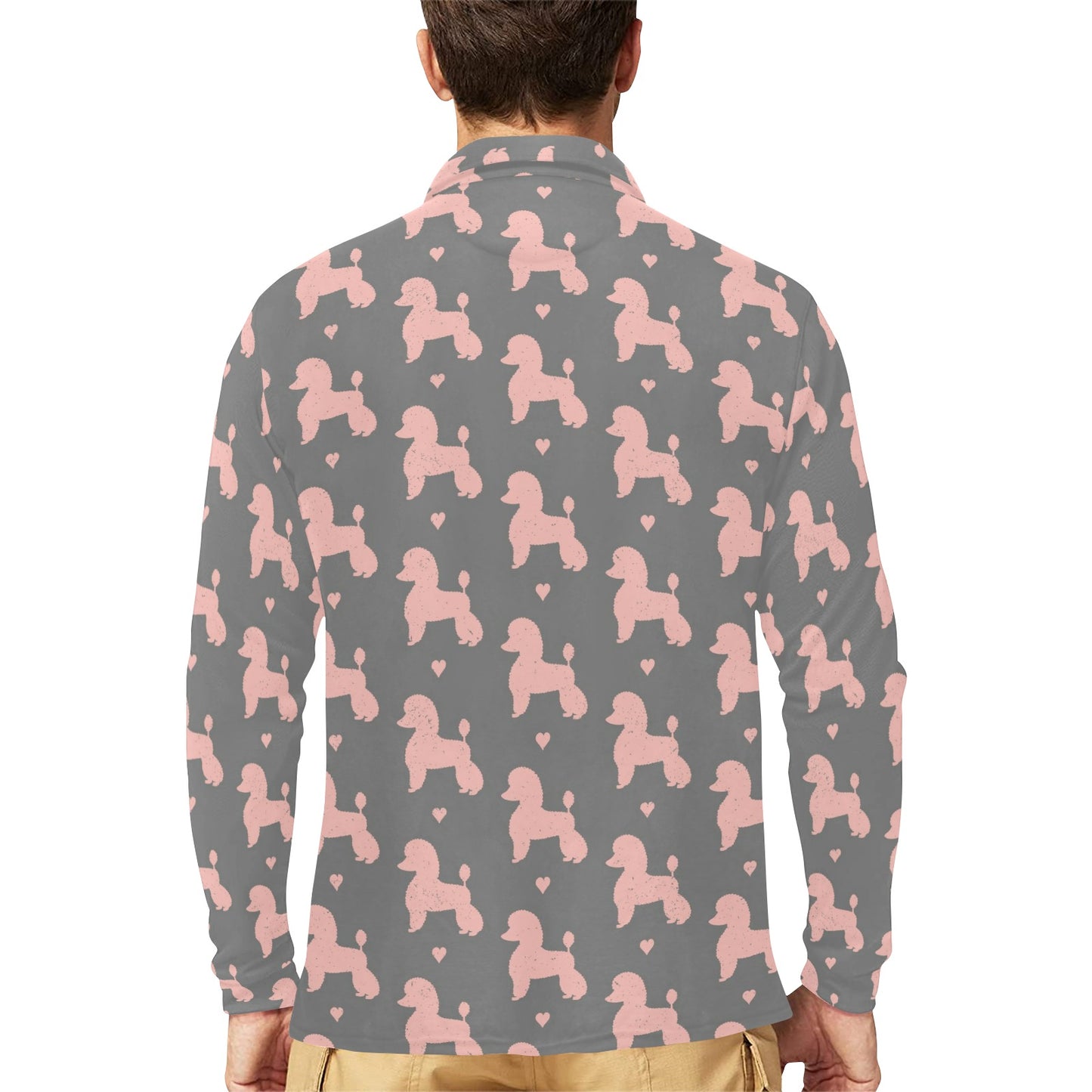 Poodle Pattern Print Design A02 Long Sleeve Polo Shirt For Men's