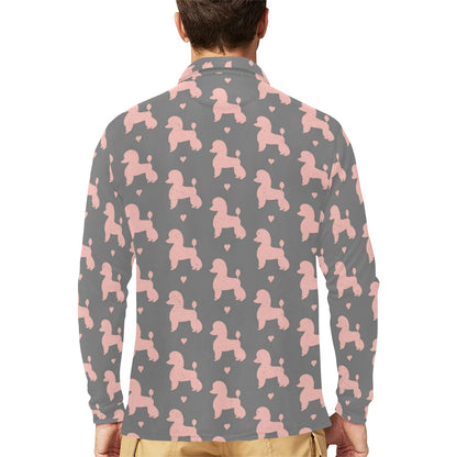 Poodle Pattern Print Design A02 Long Sleeve Polo Shirt For Men's