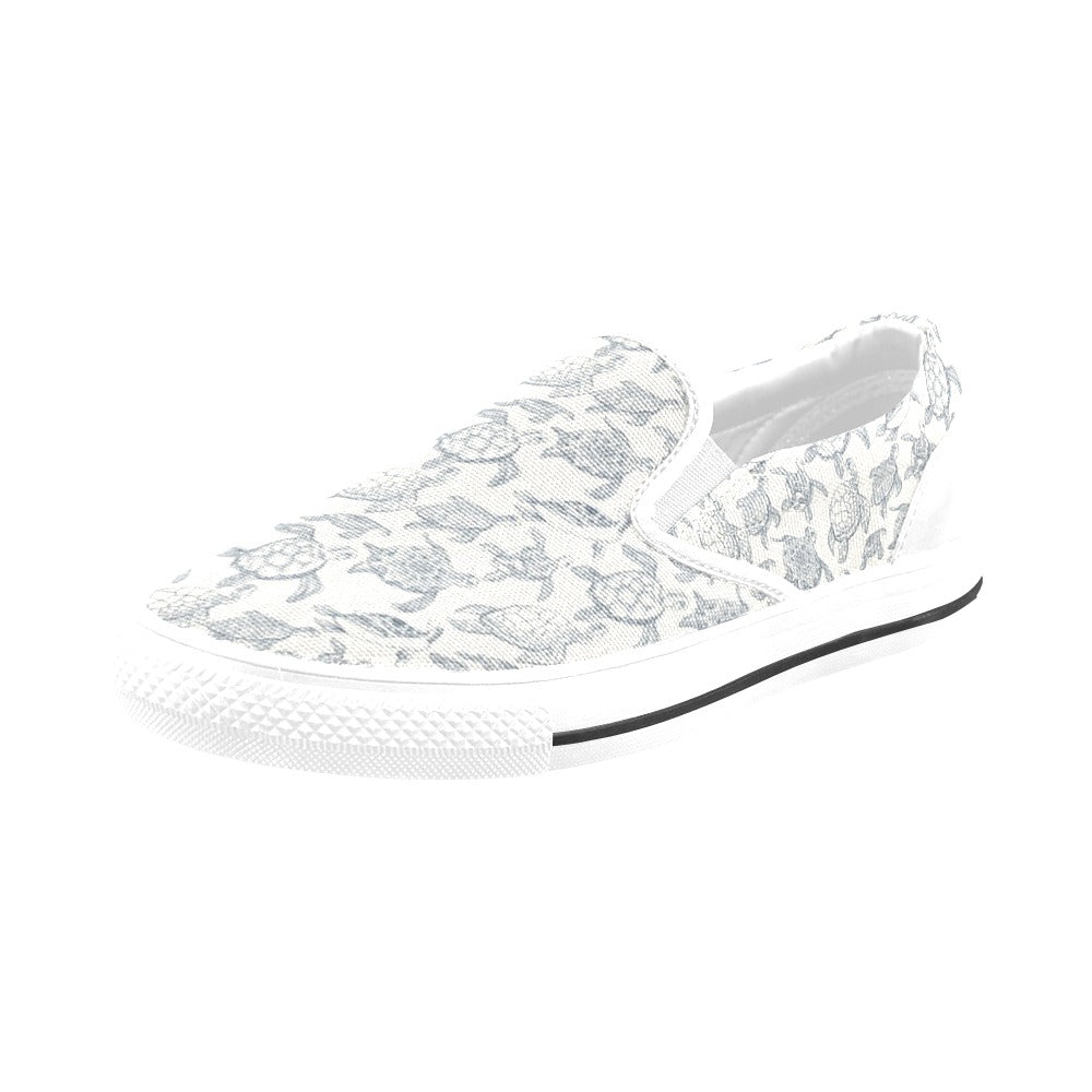 Sea Turtle Print Design LKS304 White Slip Ons Canvas Women's Shoes