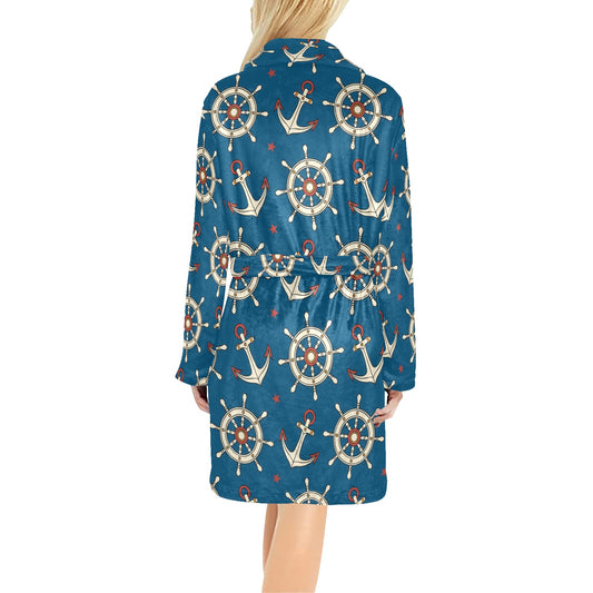 Anchor Pattern Print Design 02 Women's Fleece Robe