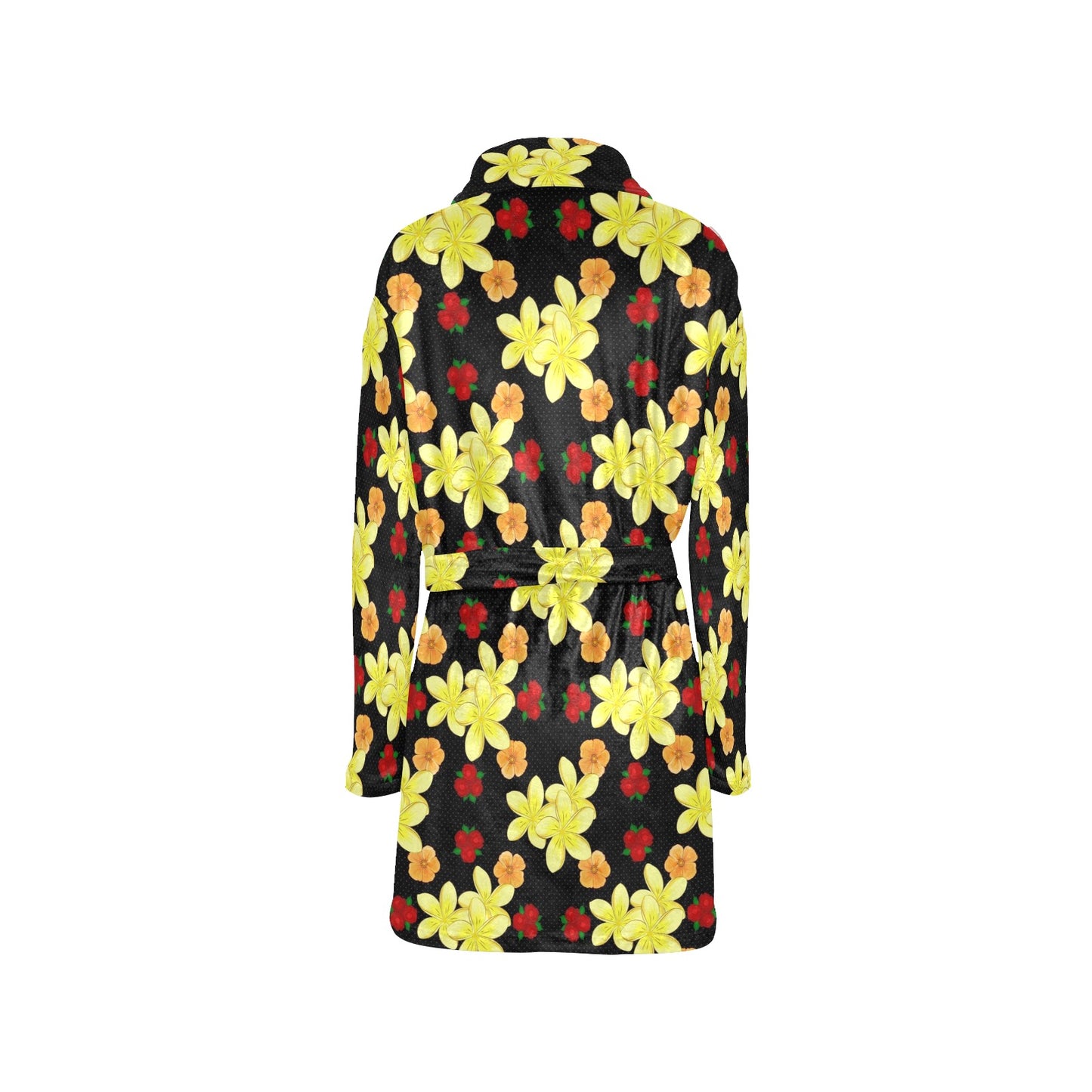 Yellow Plumeria Pattern Print Design PM04 Women's Fleece Robe