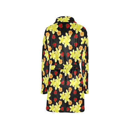 Yellow Plumeria Pattern Print Design PM04 Women's Fleece Robe