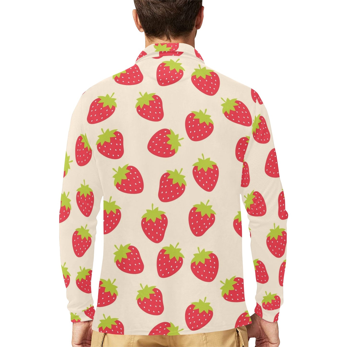 Strawberry Pattern Print Design SB02 Long Sleeve Polo Shirt For Men's