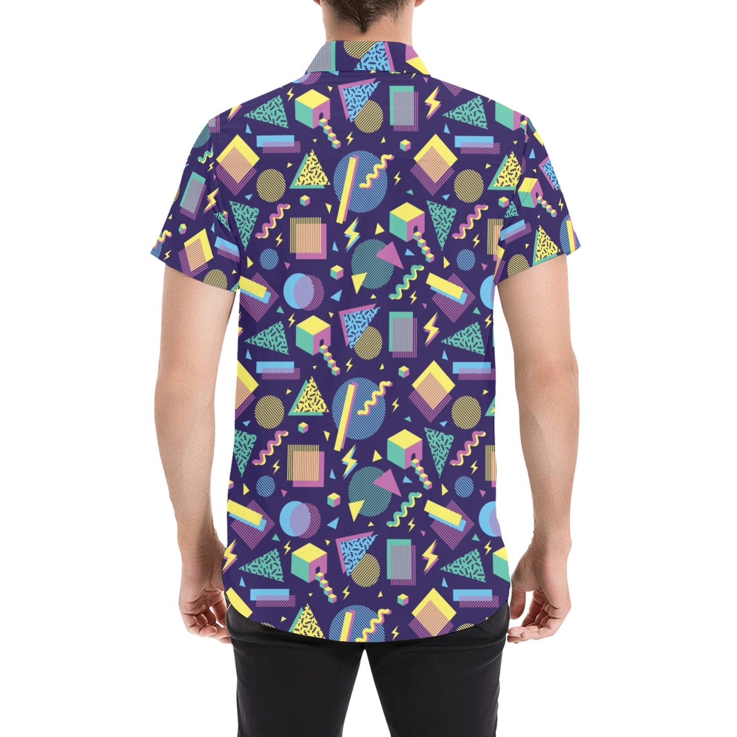 Geometric Print Design LKS401 Men Short Sleeve Button Up Shirt