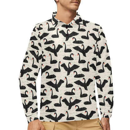 Swan Print Design LKS402 Long Sleeve Polo Shirt For Men's