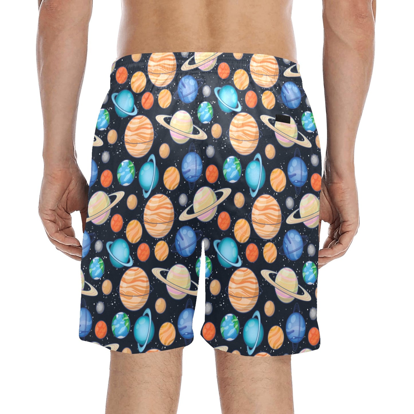 Planet Colorful Print Design LKS301 Men's Swim Trunks Beach Shorts