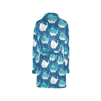 Blue Whale Pattern Print Design 01 Women's Fleece Robe
