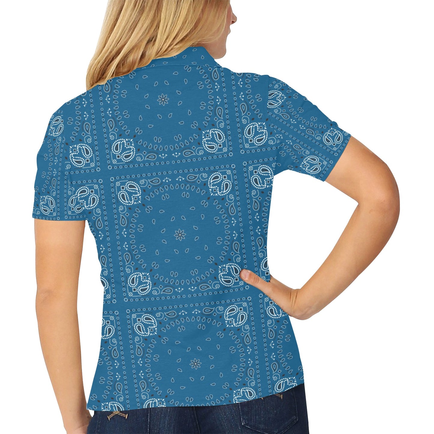 Bandana Blue Print Design LKS301 Women's Polo Shirt