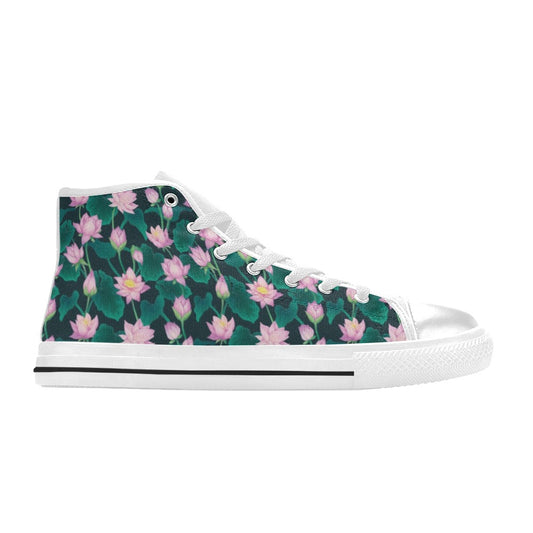 Water Lily Print Design LKS302 Men's High Top Canvas Shoes