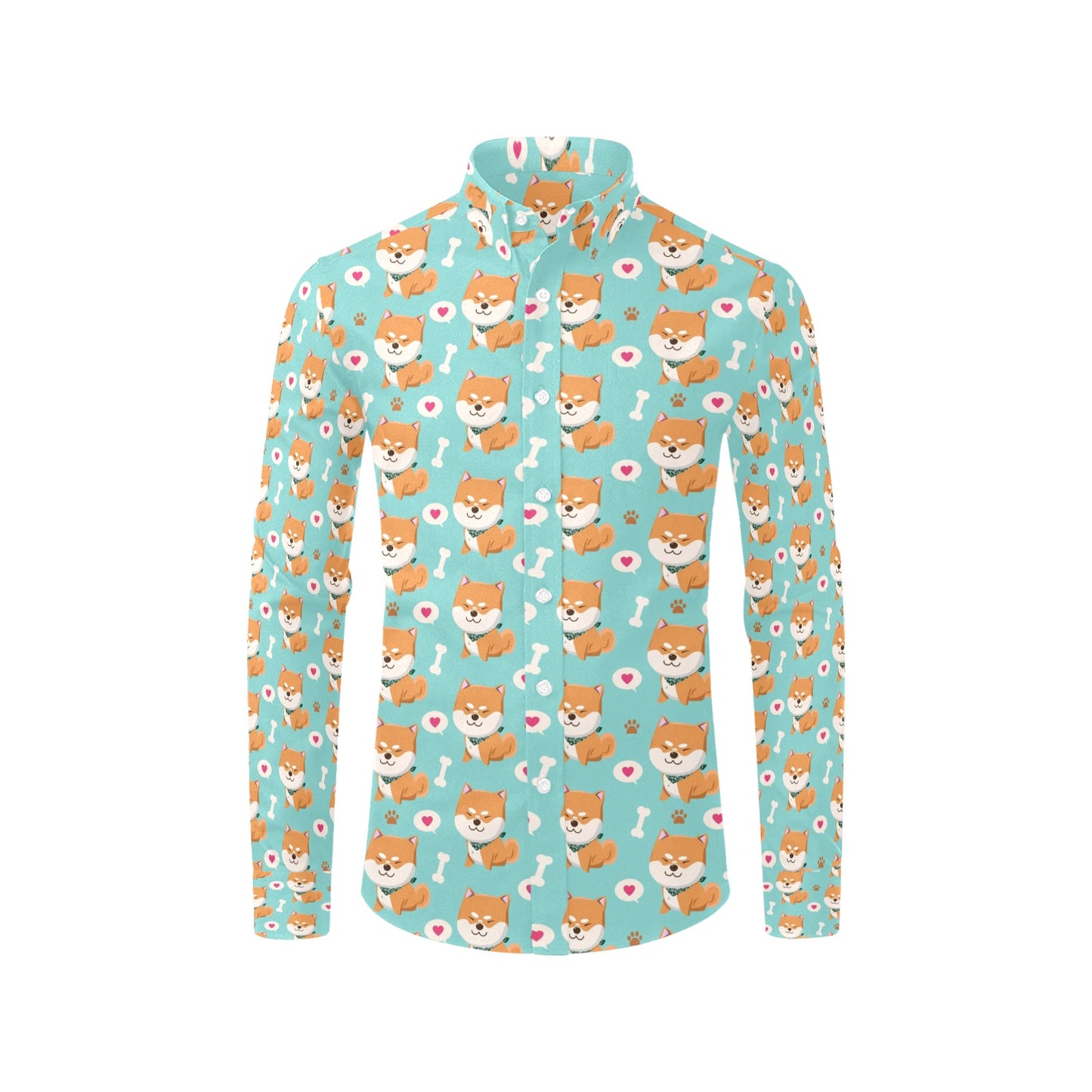 Shiba Inu Print Design LKS3013 Men's Long Sleeve Dress Shirt