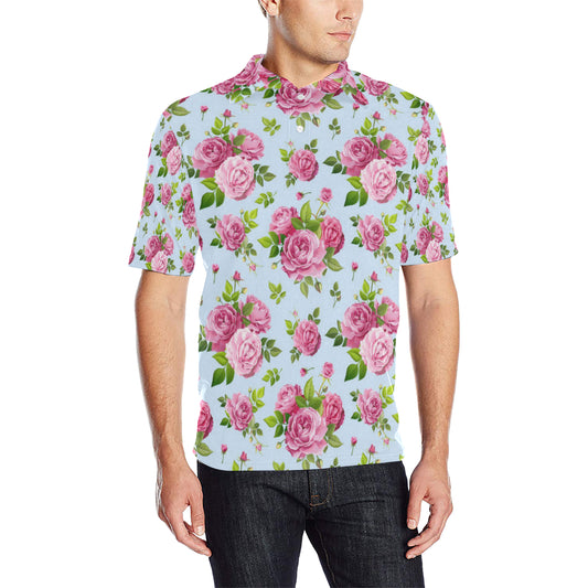 Rose Pink Pattern Print Design RO08 Men Polo Shirt