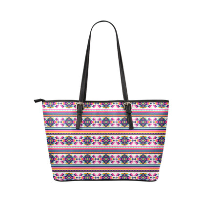 Indian Navajo Neon Themed Design Print Leather Tote Bag