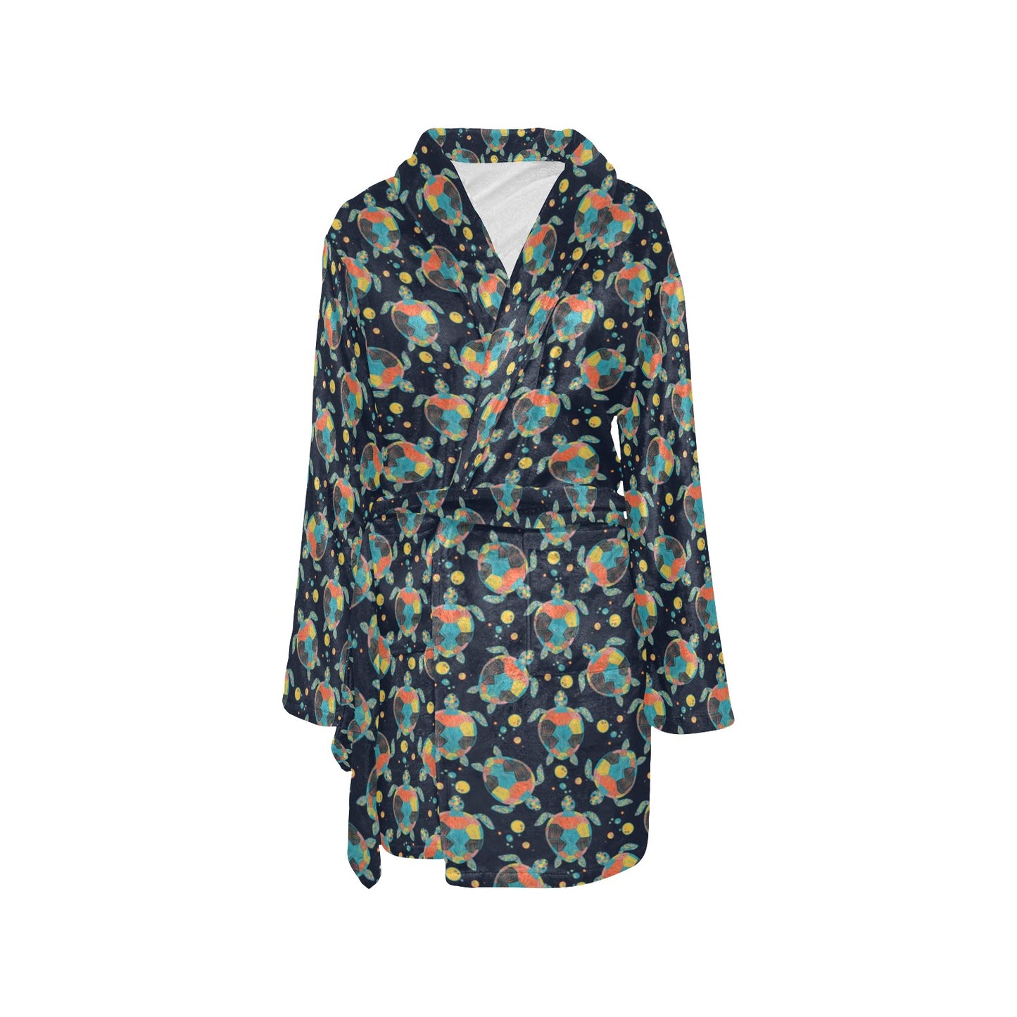 Sea Turtle Colorful with bubble Print Women's Fleece Robe