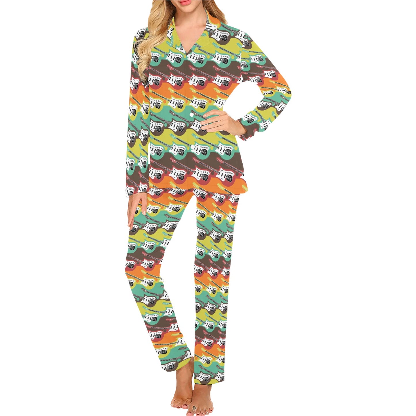 Electric Guitar Print Design LKS401 Women's Long Pajama Set